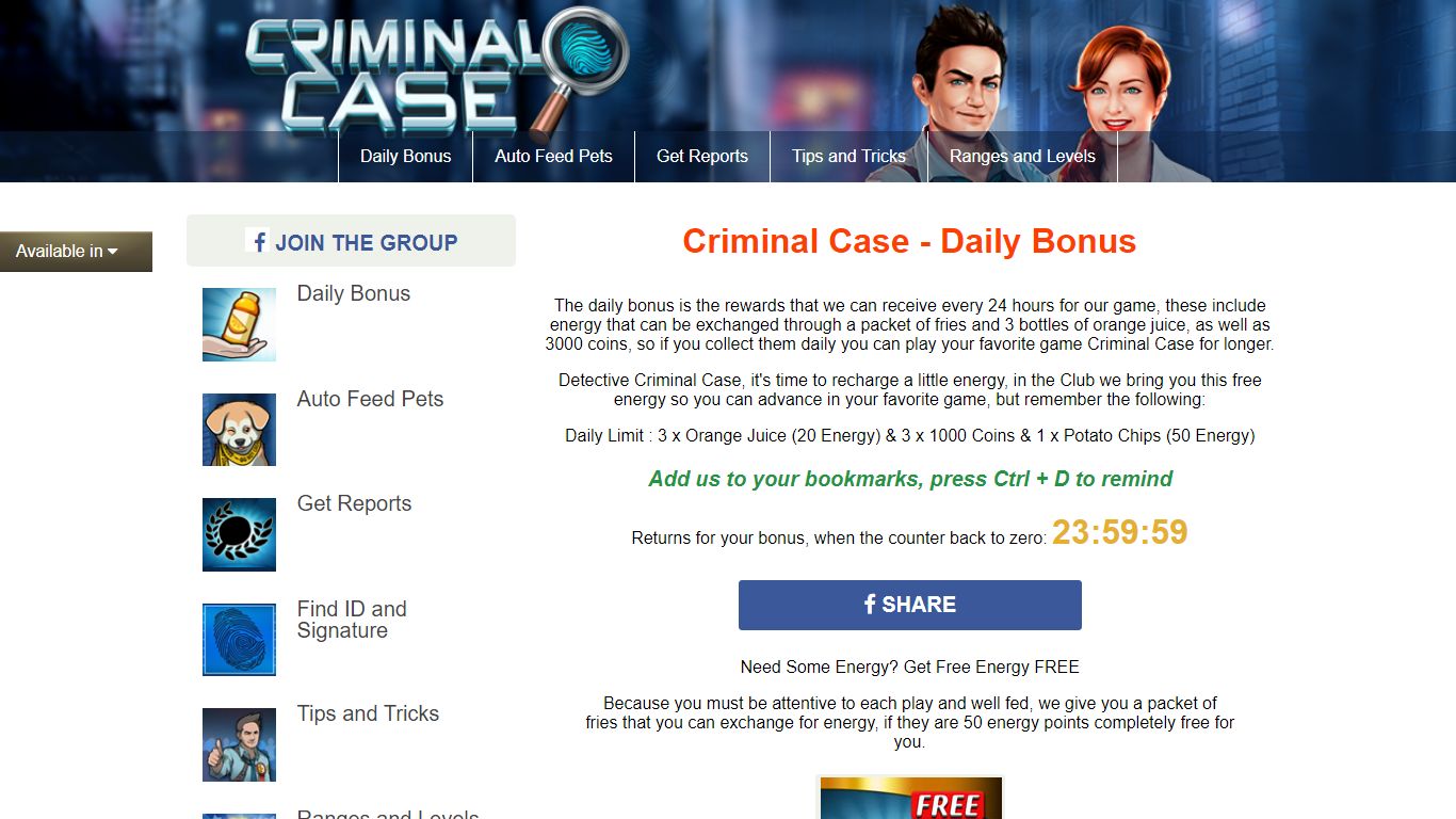 Criminal Case Daily Bonus